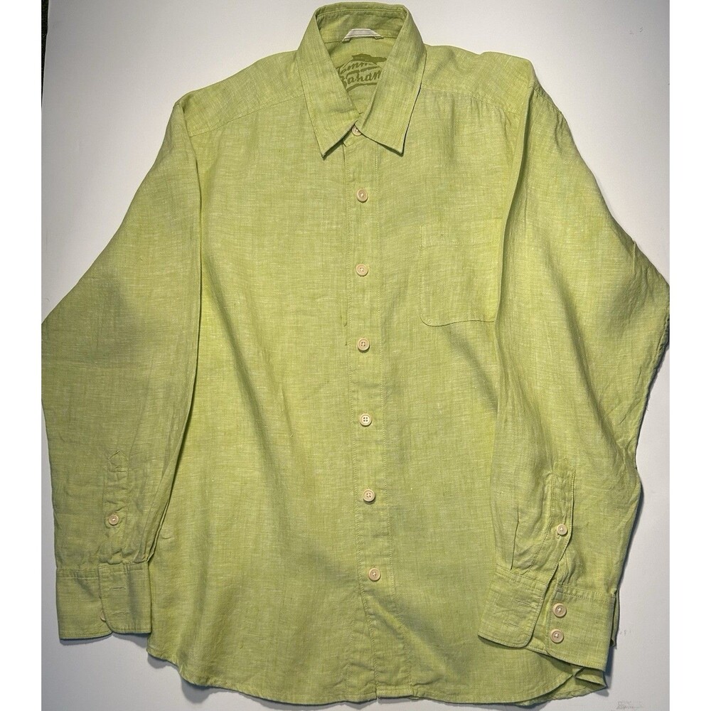 Tommy Bahama Relax Men’s 100% Linen Button Shirt Lime Green Coastal Beach Size M